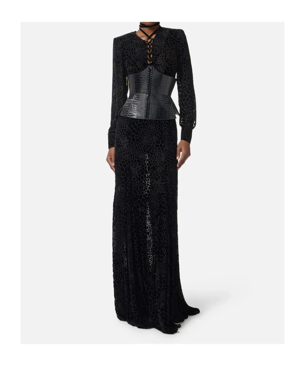 Elisabetta Franchi Burnout Velvet Red Carpet Dress