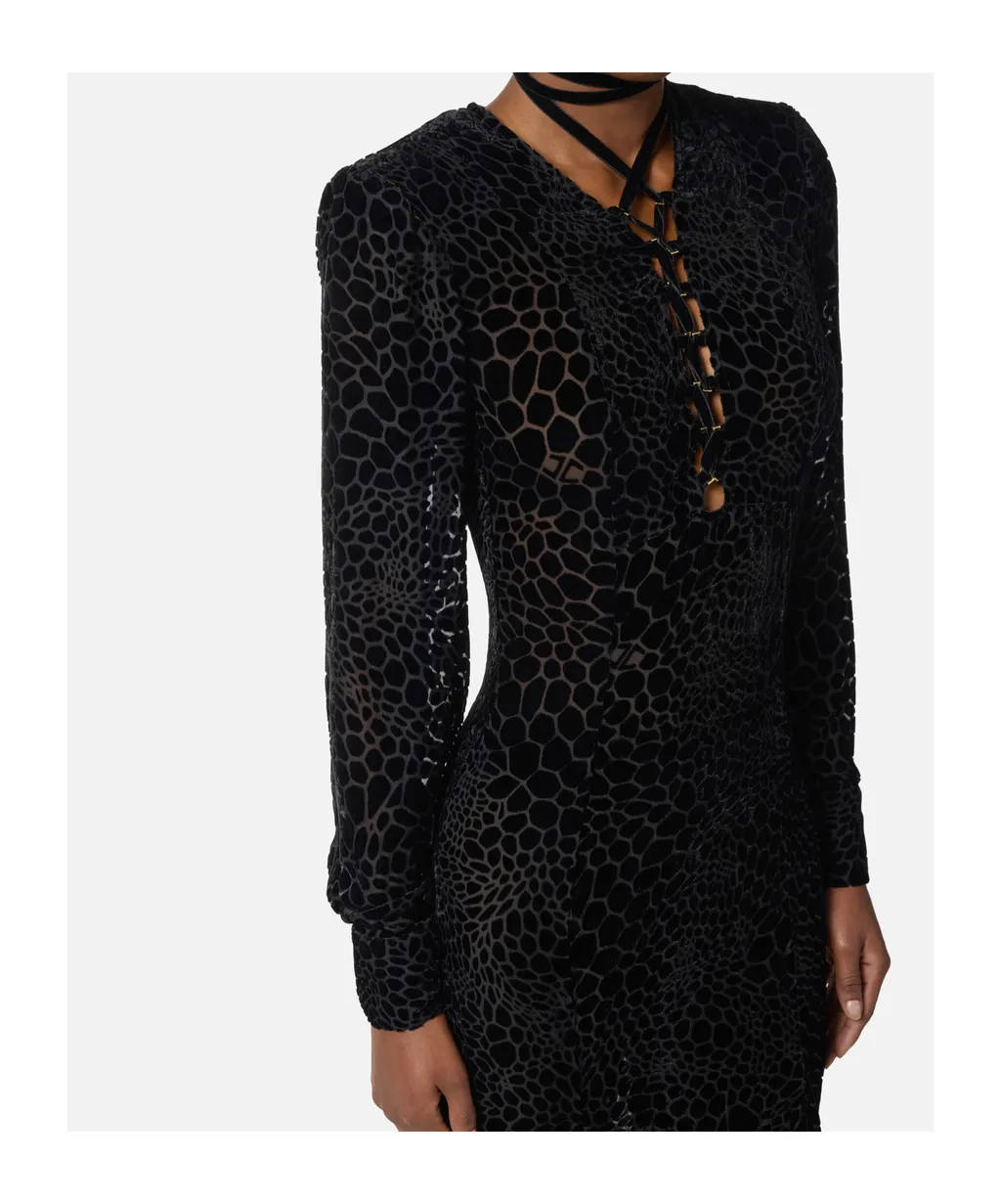 Elisabetta Franchi Burnout Velvet Red Carpet Dress