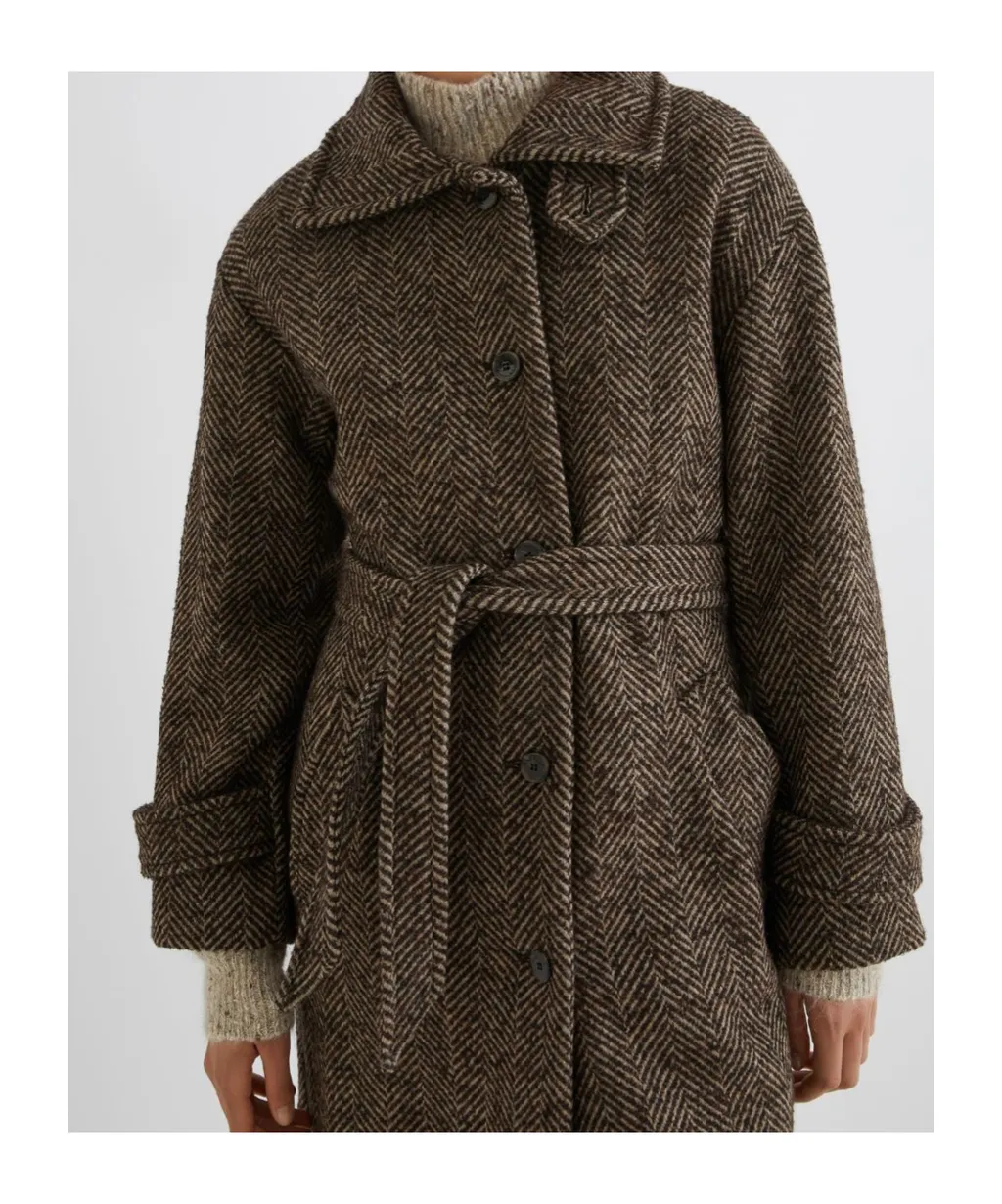 Straight-Fit Herringbone Wool-Blend Coat