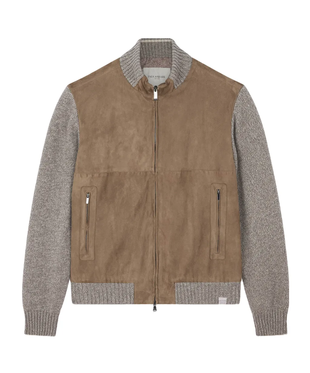 Suede Wool-Paneled Bomber Jacket