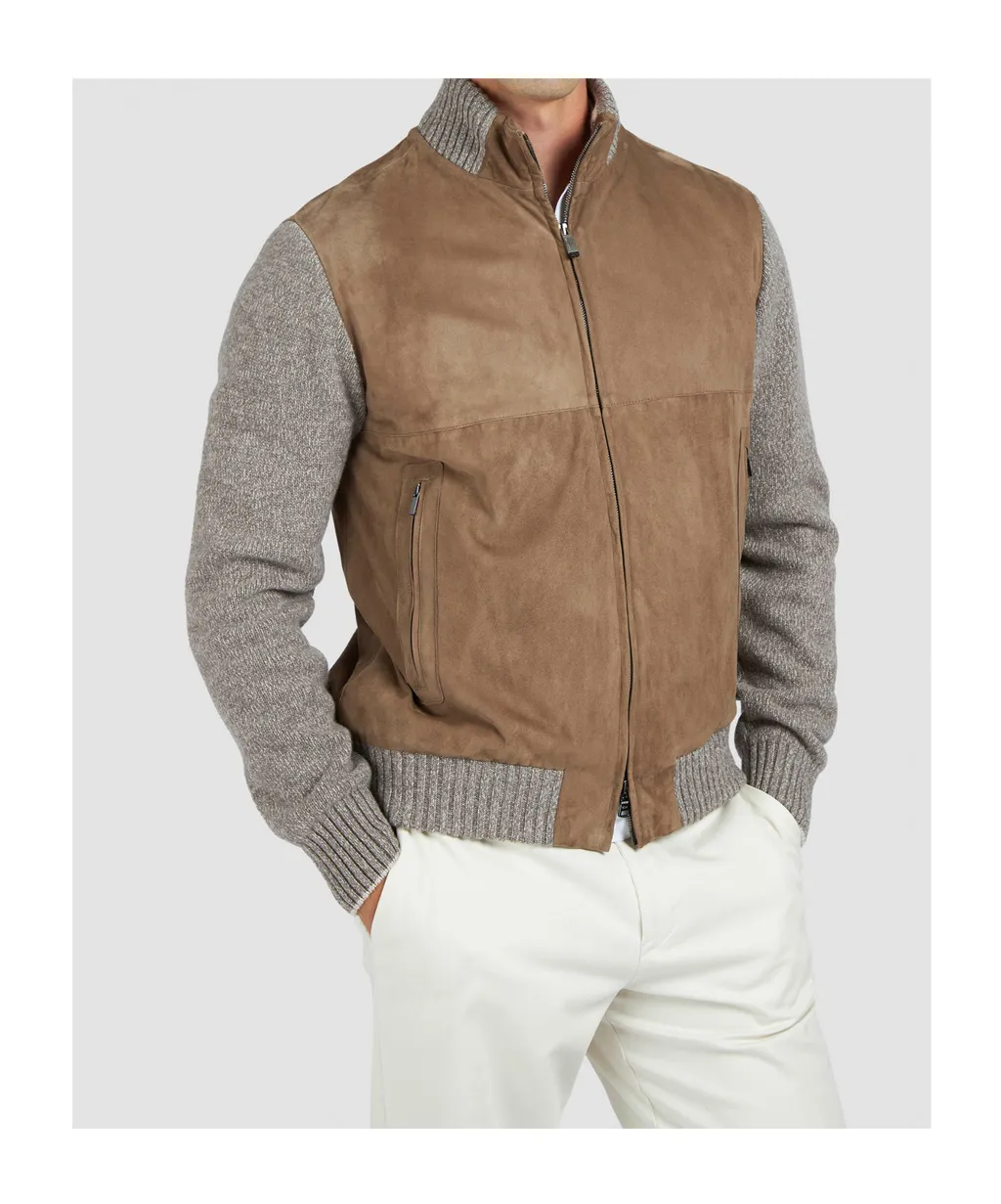Suede Wool-Paneled Bomber Jacket