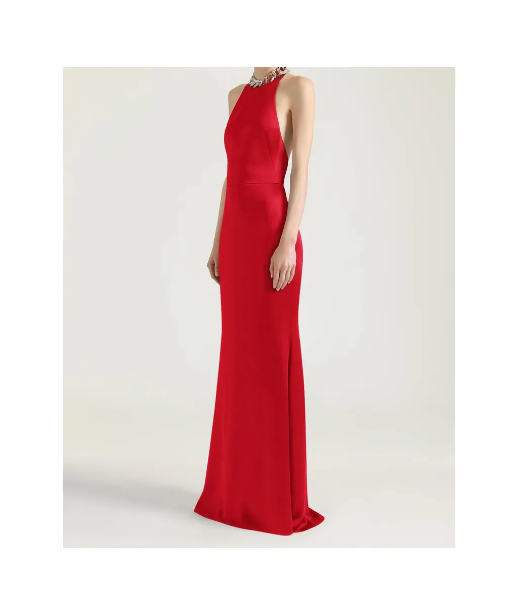 Halter Neck Dress In Crepe And Satin