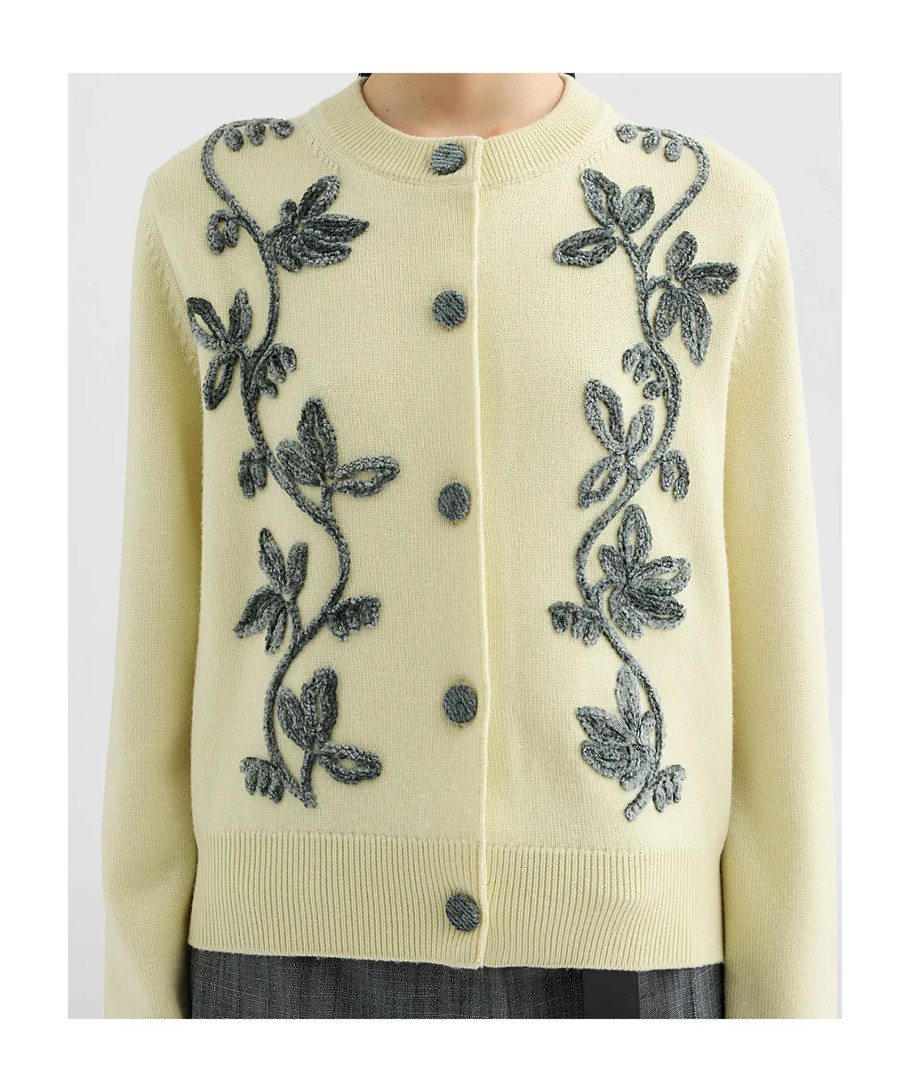Wool Blend Embroidered Cardigan
