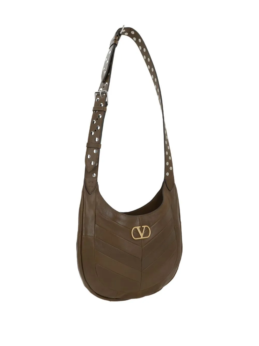 Valentino Chevron-Patterned Logo Plaque Shoulder Bag