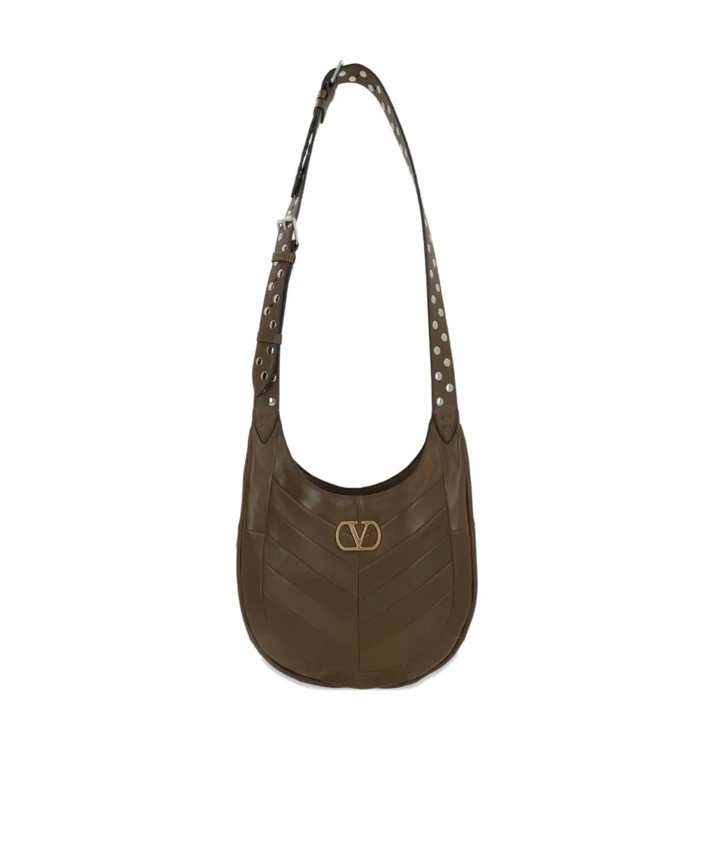 Valentino Chevron-Patterned Logo Plaque Shoulder Bag