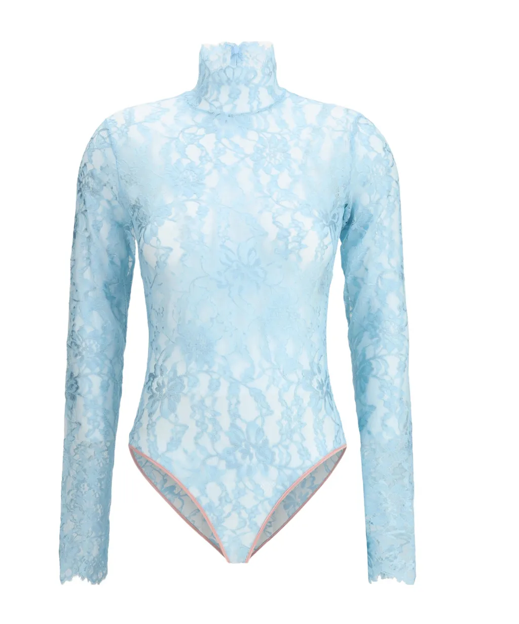 Valentino Lace Detailed Mock Neck Bodysuit