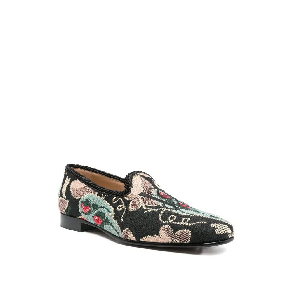 Floral-Patterned Rope-Trimmed Loafers