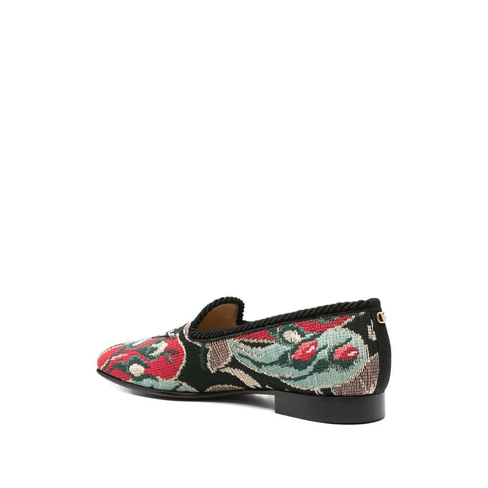Floral-Patterned Rope-Trimmed Loafers