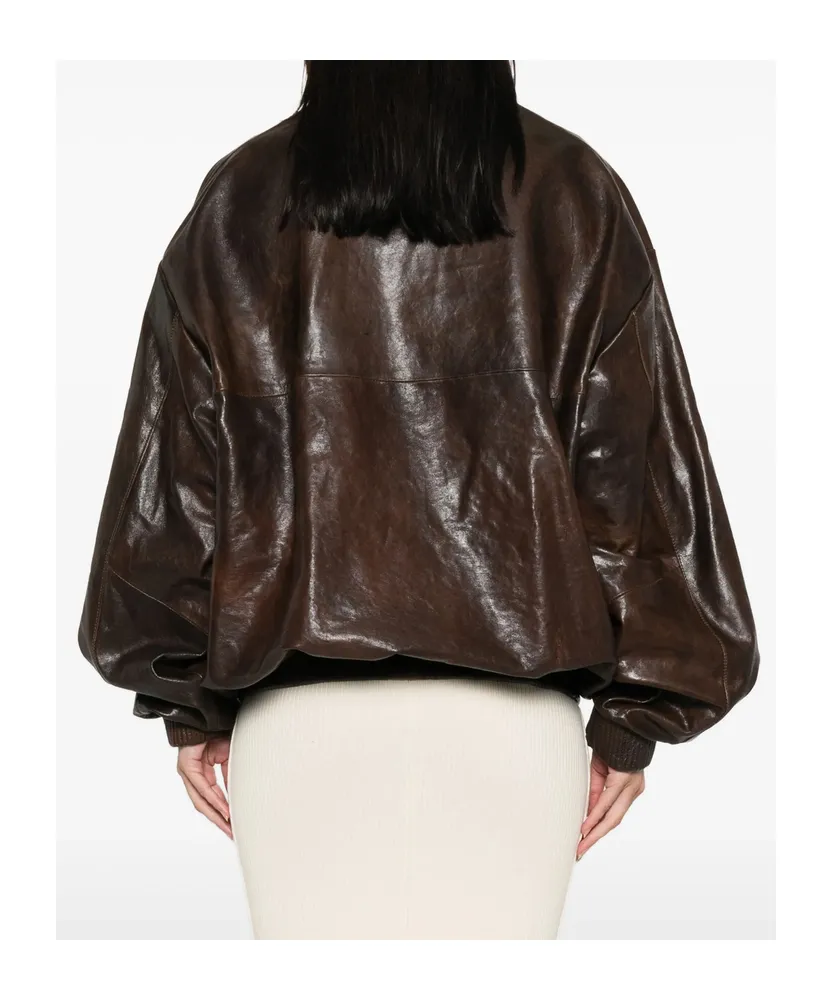 Long-Sleeved Leather Jacket