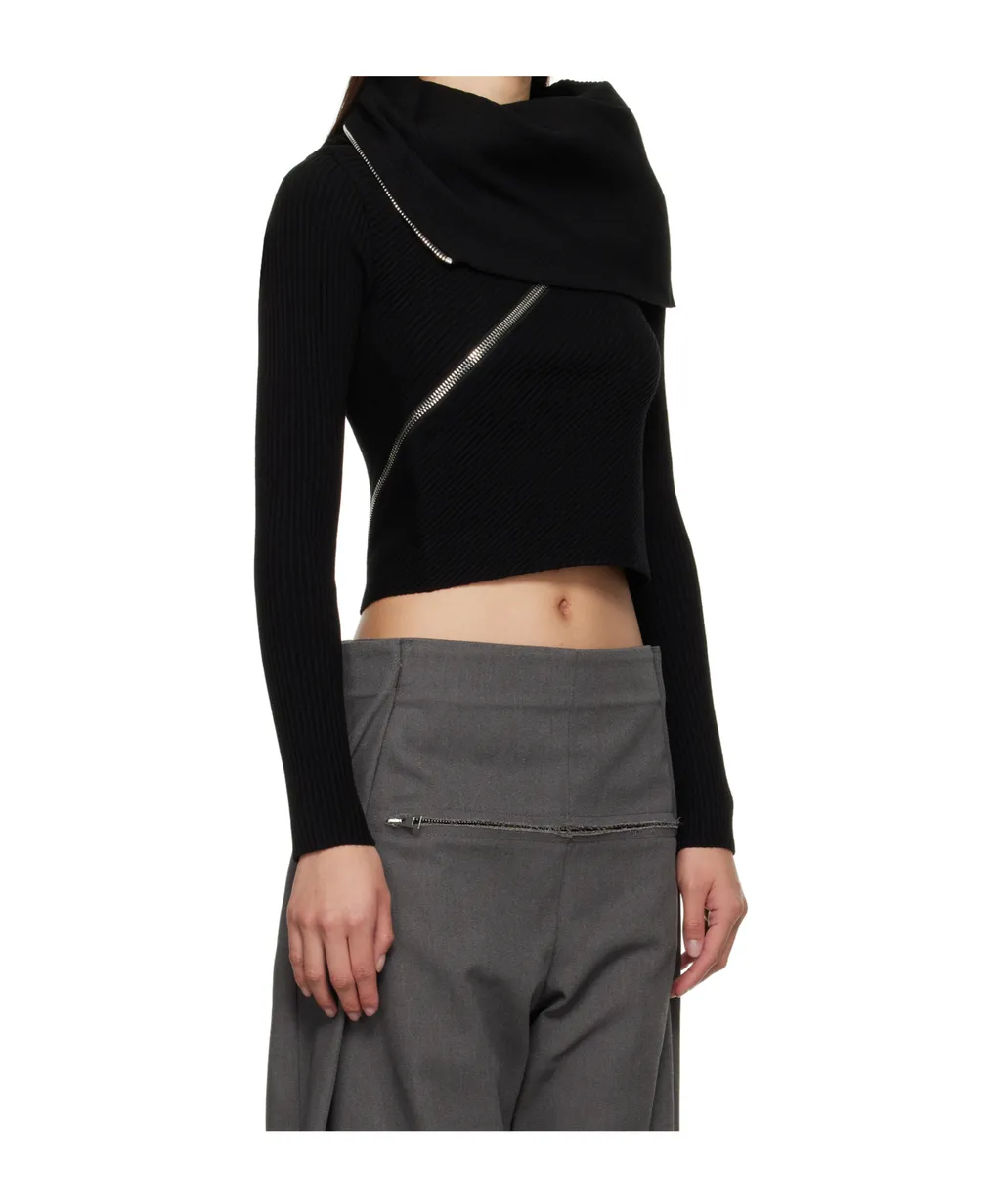 Ribbed Zipped High-Neck Sweater