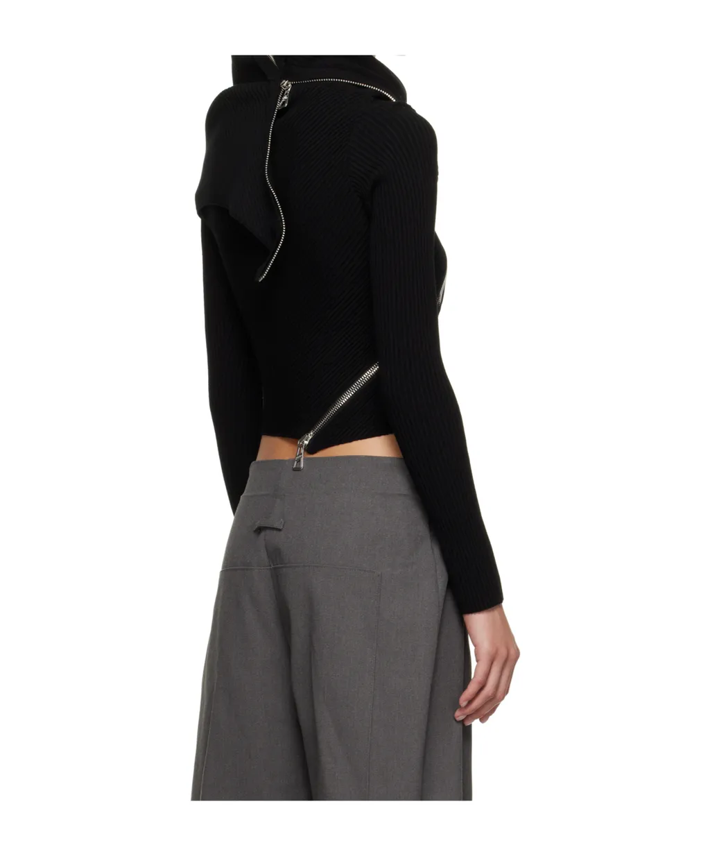 Ribbed Zipped High-Neck Sweater