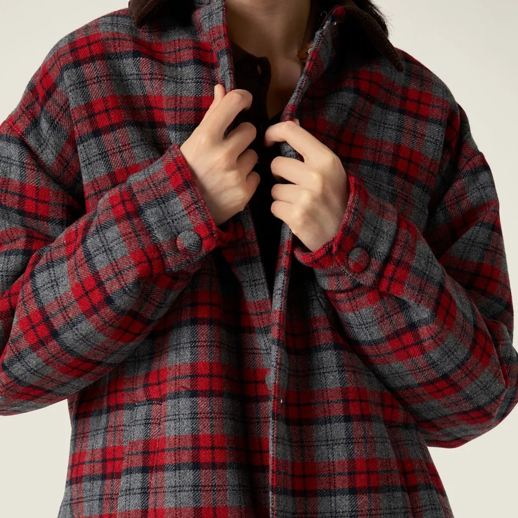Medium-Weight Plaid Check Down Jacket