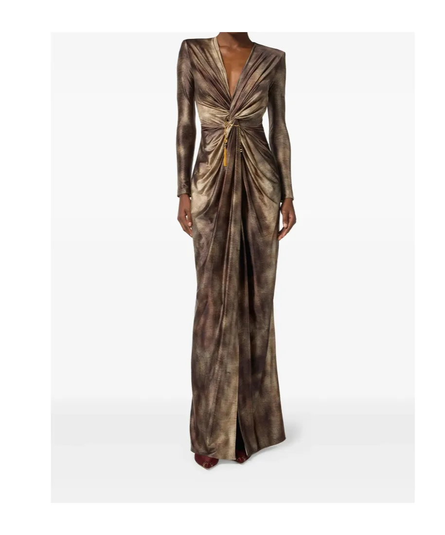 Elisabetta Franchi Printed Twisted Red Carpet Dress