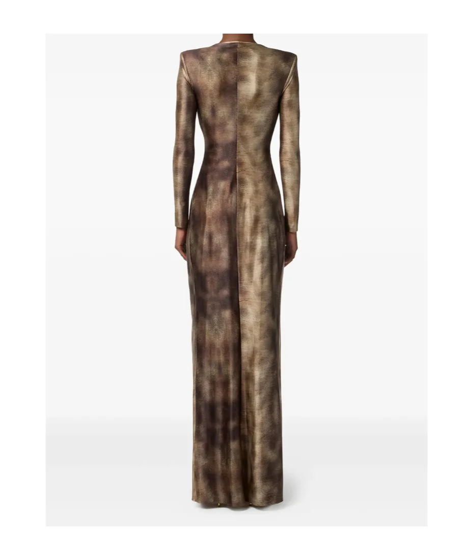 Elisabetta Franchi Printed Twisted Red Carpet Dress
