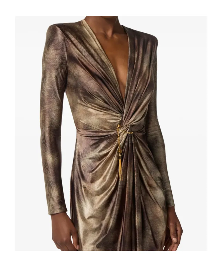 Elisabetta Franchi Printed Twisted Red Carpet Dress