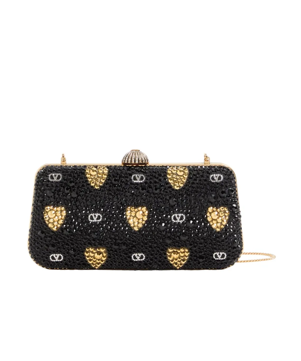 Heart Motif Embellished Clutch Bag