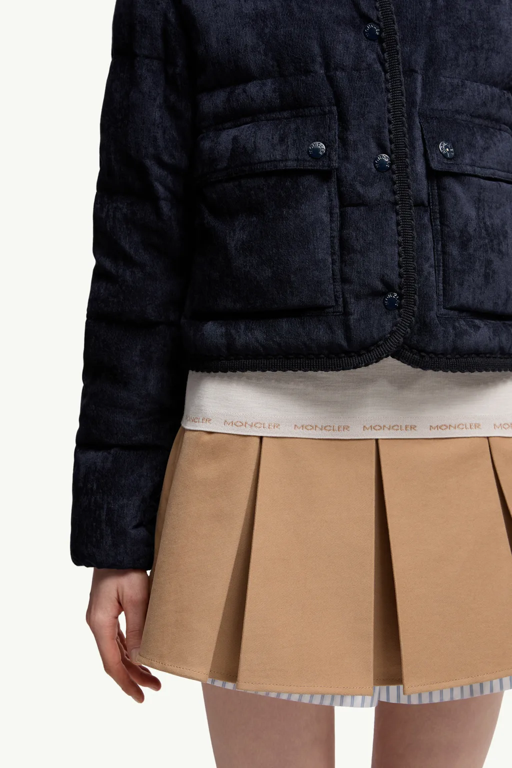 Essarts Braided Trim Corduroy Short Down Jacket