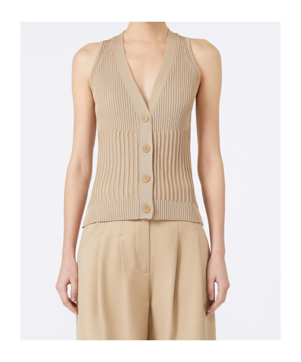 Cotton Yarn And Viscose Crepe Gilet