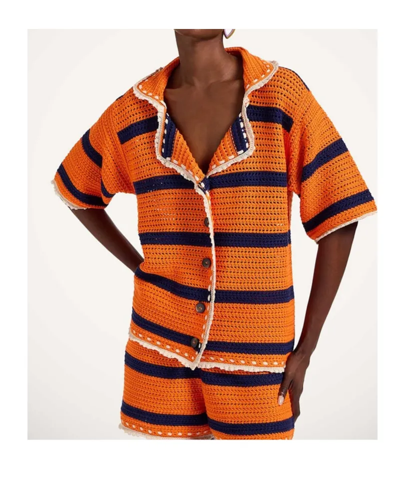 Cerere Striped Crochet Shirt