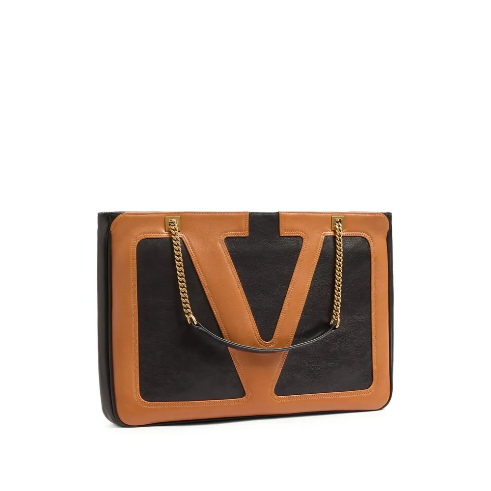 V-Detail Chain Tote Bag
