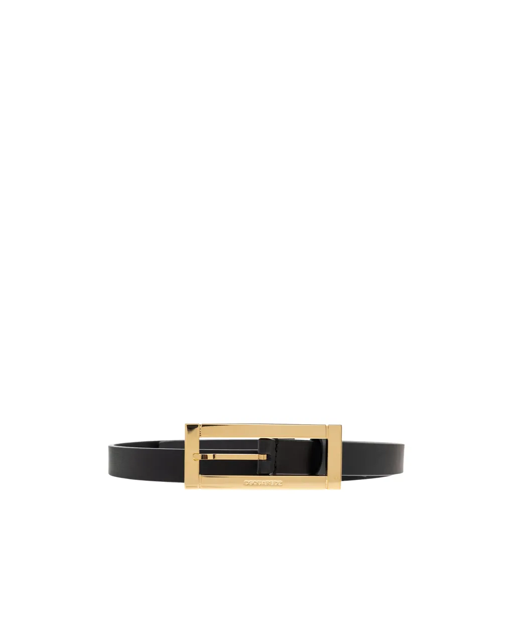Rectangular-Buckle Leather Belt