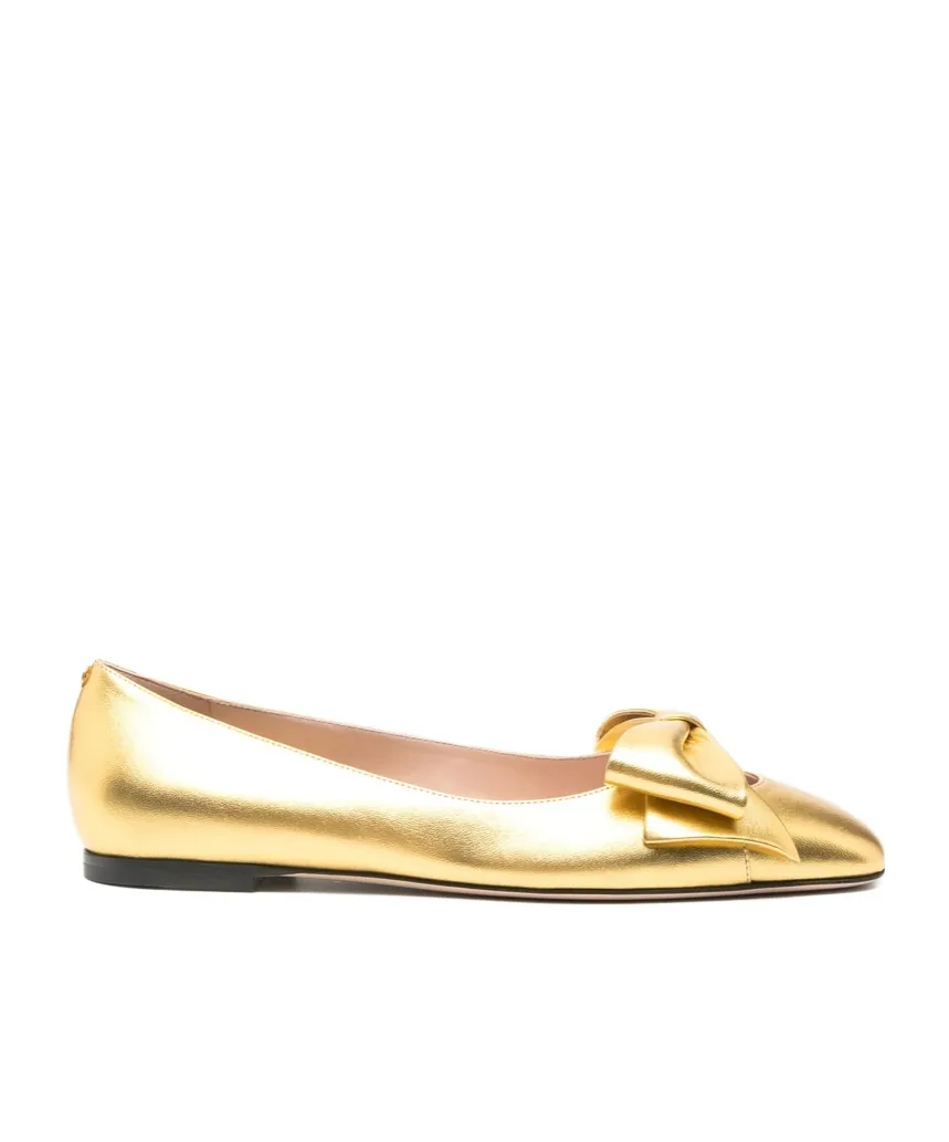 Bow-Embellished Leather Ballet Flats