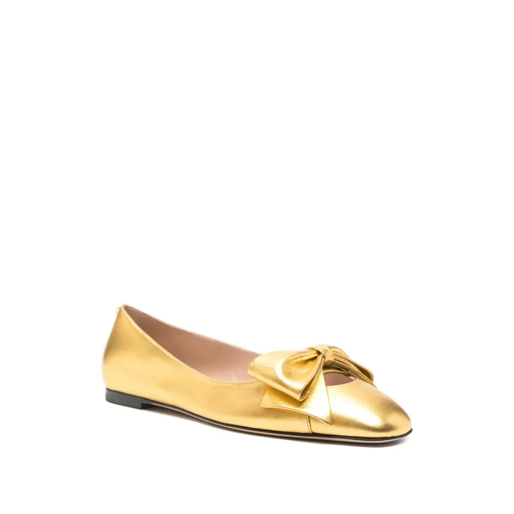 Bow-Embellished Leather Ballet Flats