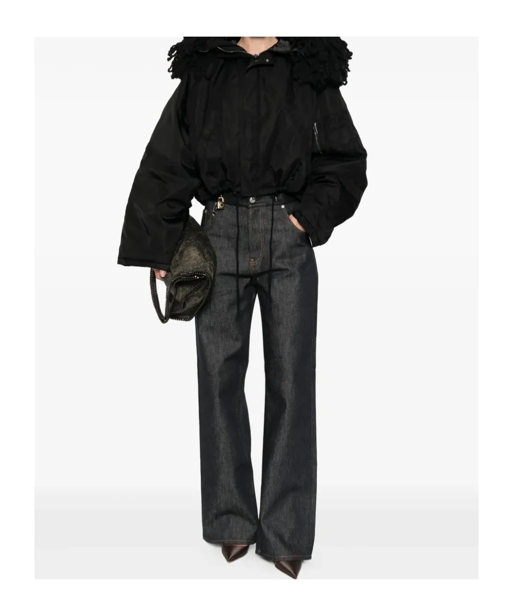 Nylon Knit Collar Short Coat