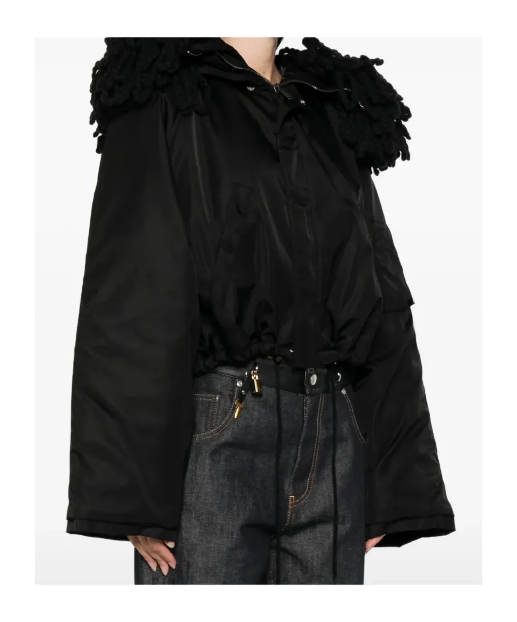 Nylon Knit Collar Short Coat