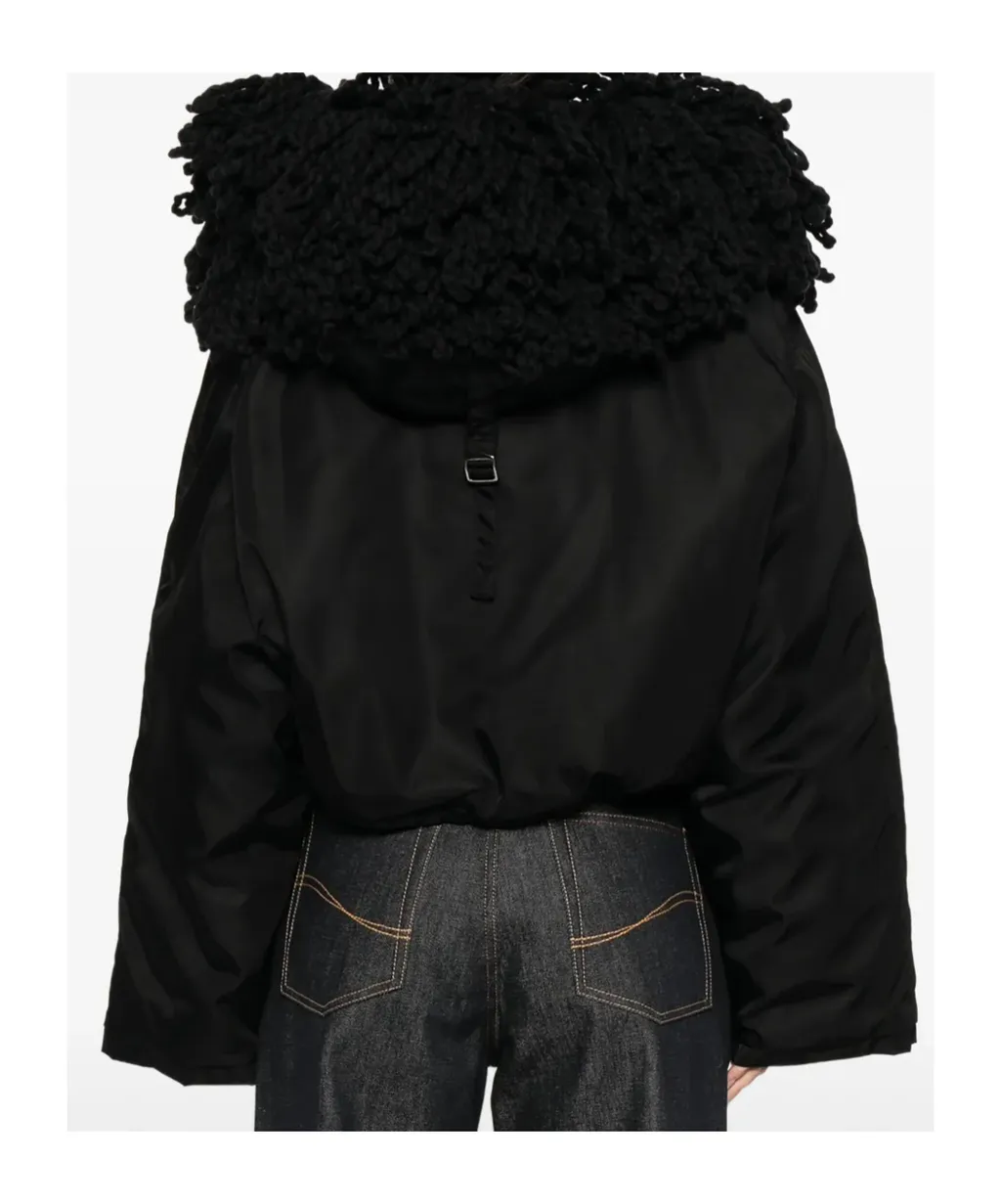Nylon Knit Collar Short Coat