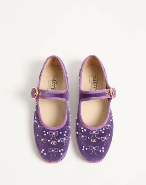 Valentino Endouce Velvet Bow Detailed Ballet Flats