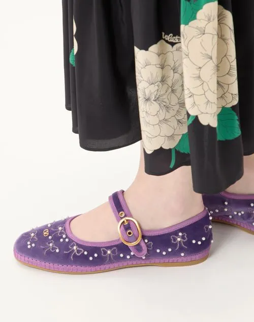 Valentino Endouce Velvet Bow Detailed Ballet Flats