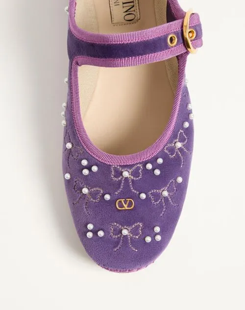 Valentino Endouce Velvet Bow Detailed Ballet Flats
