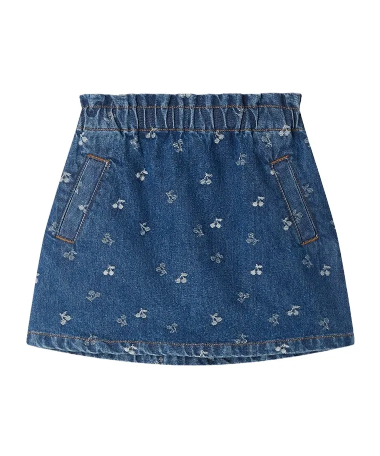 Bonpoint Cherry-Print Denim Skirt