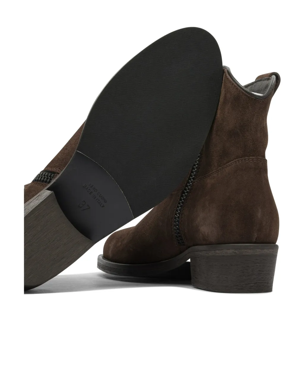Zip-Detail Suede Cowboy Boots