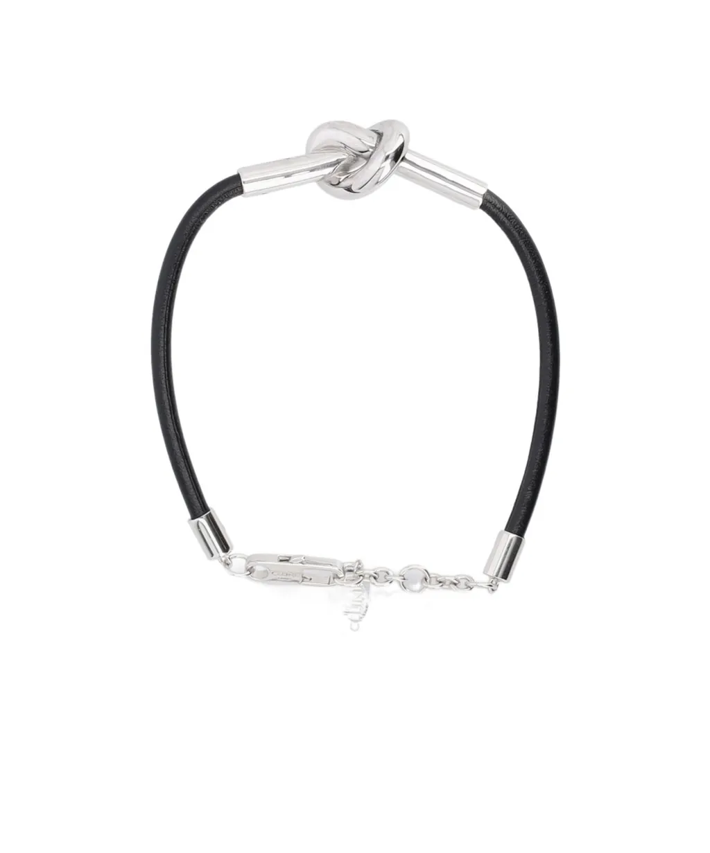 Knot Bracelet In Calfskin And Brass With Rhodium Finish