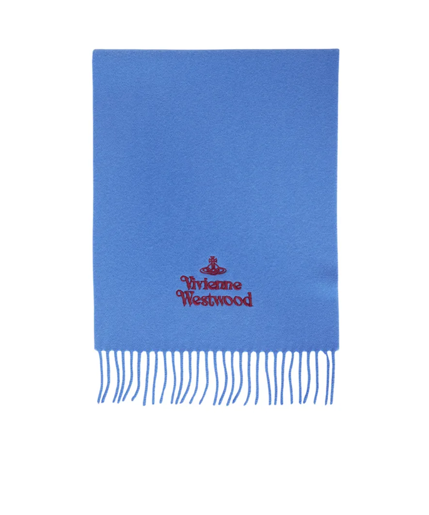 Vivienne Westwood Logo Embroidered Fringed Scarf