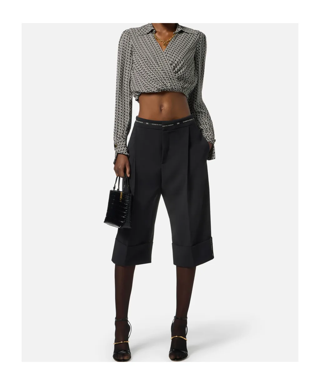 Geometric-Print Wrap Top