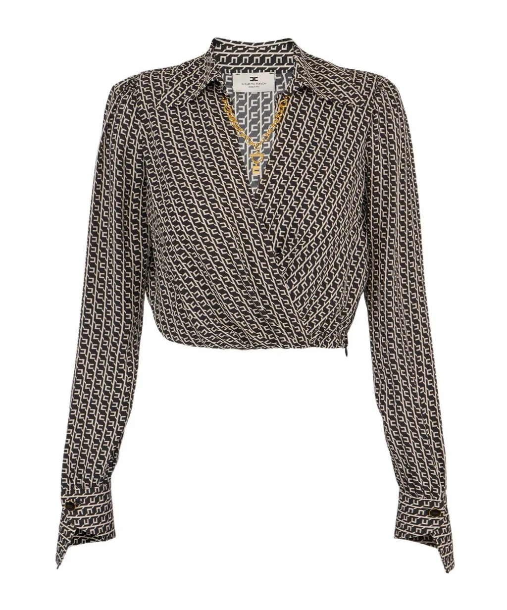 Geometric-Print Wrap Top
