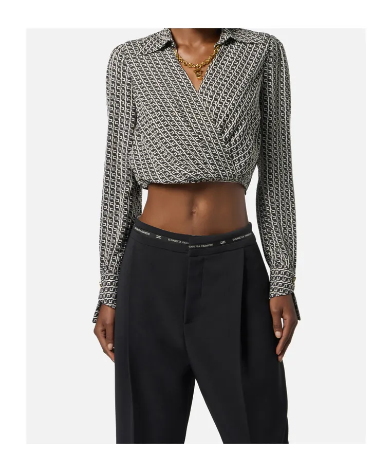Geometric-Print Wrap Top