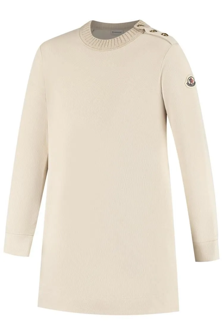 Button-Detailed Crew-Neck Dress