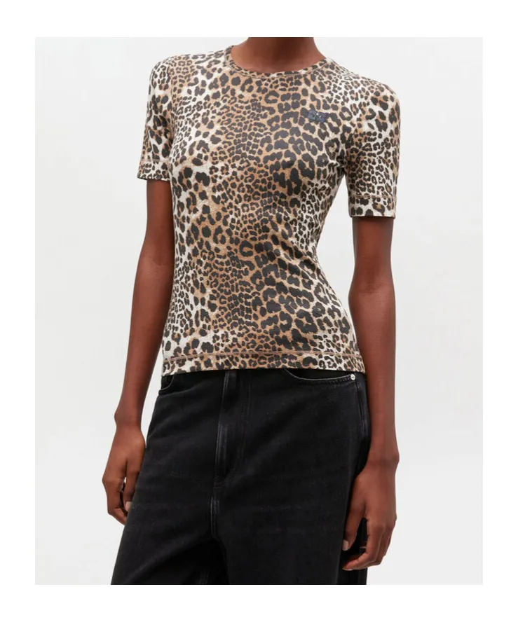 Ganni Leopard Rib T-Shirt
