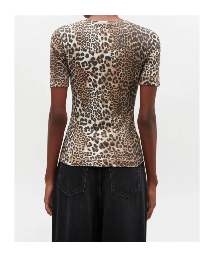 Ganni Leopard Rib T-Shirt