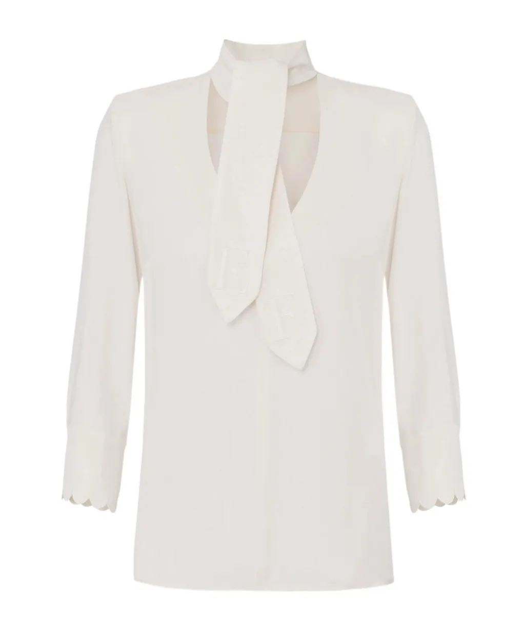 Scallop-Edge Embroidered Blouse