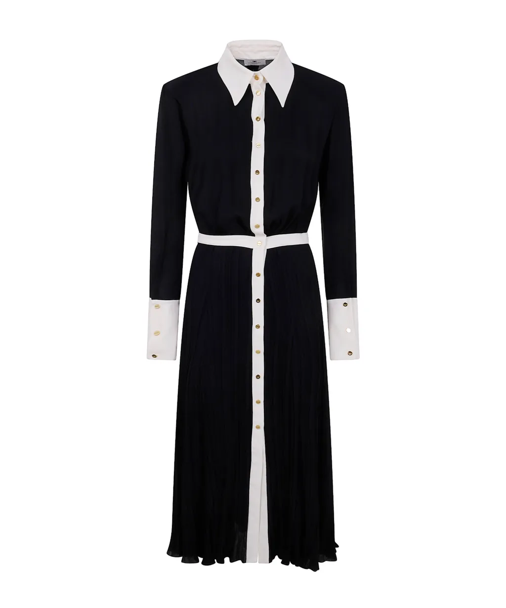 Pleated Buttoned Midi Dress