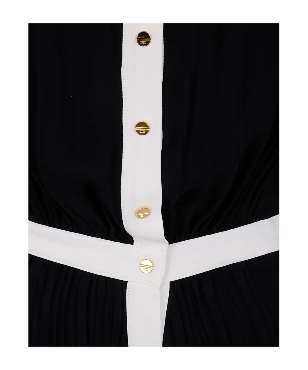 Pleated Buttoned Midi Dress