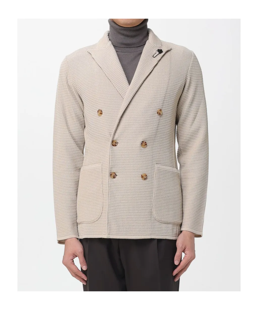 Double-Breasted Waffle-Textured Jacket