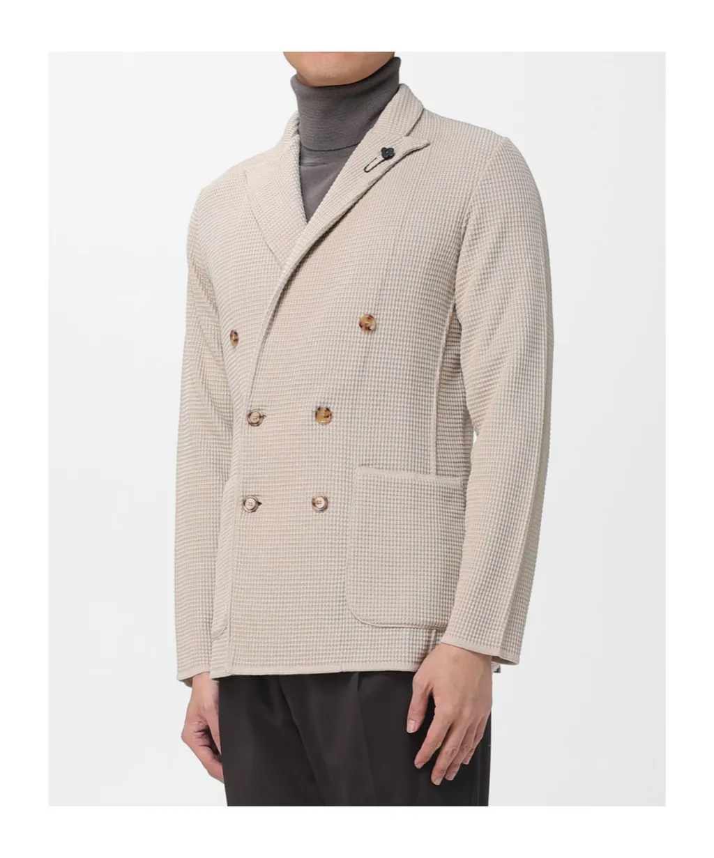 Double-Breasted Waffle-Textured Jacket