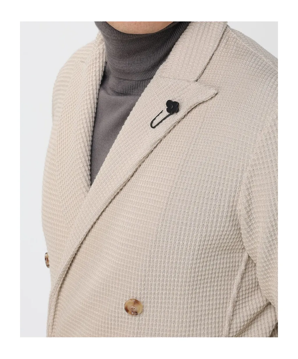 Double-Breasted Waffle-Textured Jacket