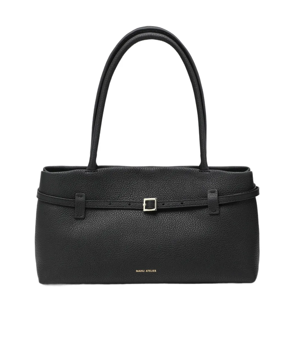 Buckle-Strap Tubular-Handles Tote Bag